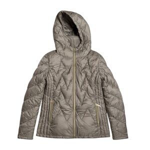 Michael Kors Packable Down Puffer Coat Taupe Gold Zip L
